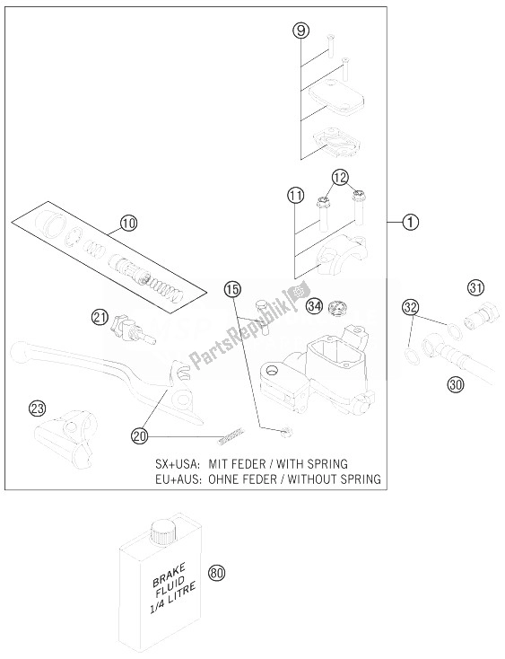 All parts for the Hand Brake Cylinder of the KTM 125 SX Europe 2013