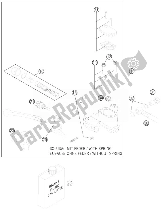 All parts for the Hand Brake Cylinder of the KTM 125 SX USA 2013