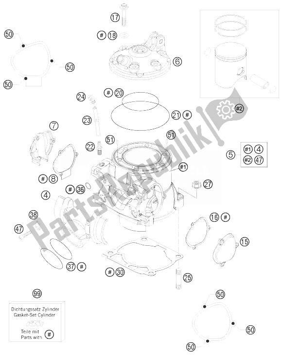 All parts for the Cylinder, Cylinder Head of the KTM 250 EXC SIX Days Europe 2014