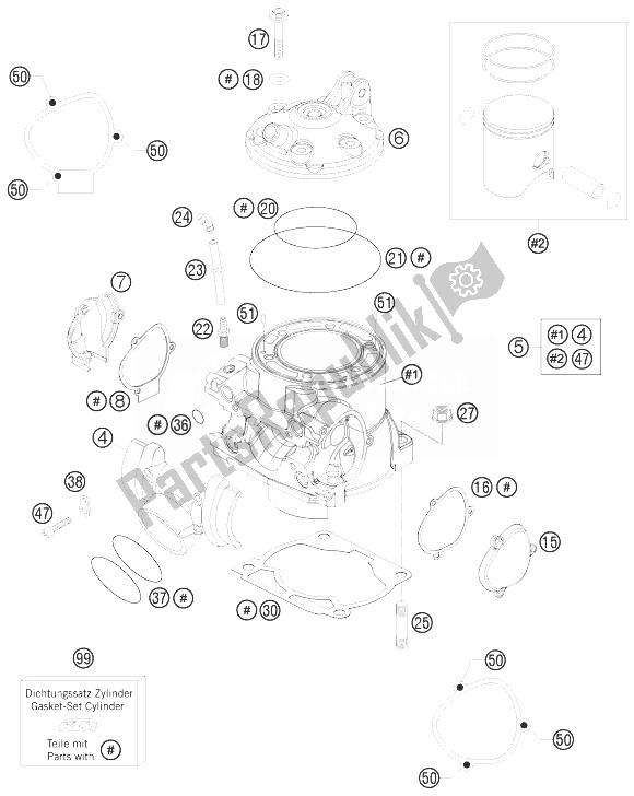 All parts for the Cylinder Head of the KTM 250 SX Europe 2010
