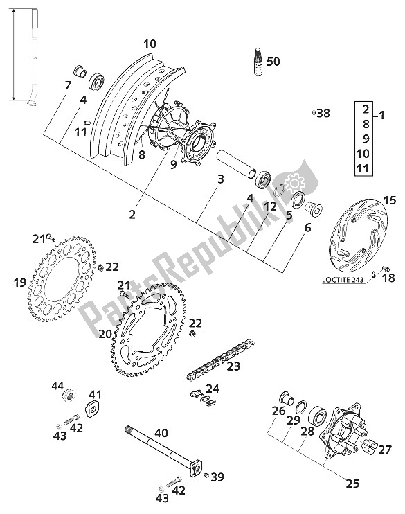 All parts for the Rear Wheel of the KTM 620 SC Super Moto Europe 2001