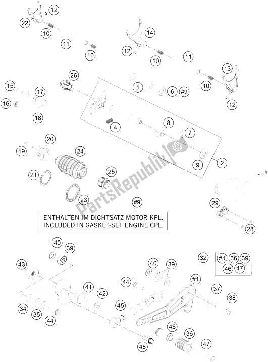 All parts for the Shifting Mechanism of the KTM 1290 Super Duke GT OR ABS 16 Europe 2016