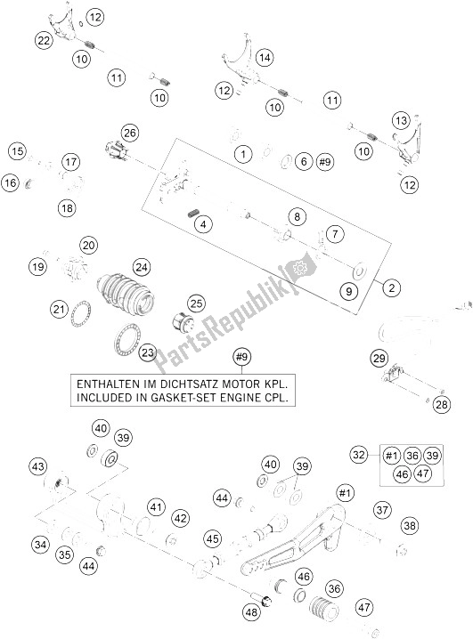 All parts for the Shifting Mechanism of the KTM 1290 Super Duke GT OR ABS 16 USA 2016