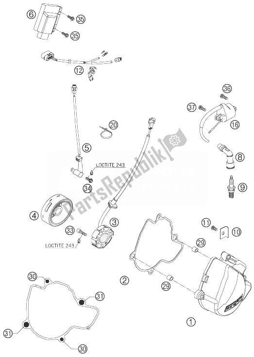 All parts for the Ignition System of the KTM 250 SX F Europe 2010