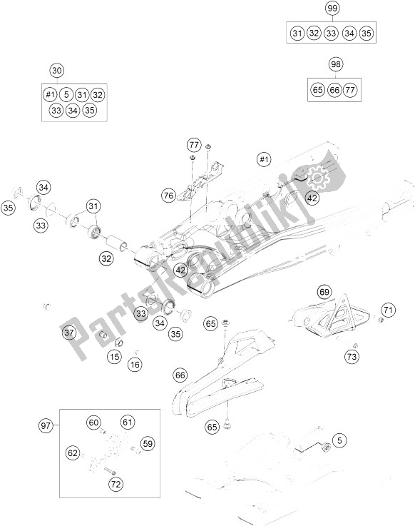 All parts for the Swing Arm of the KTM 85 SX 17 14 Europe 2015