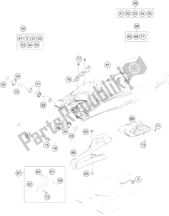 All parts for the Swing Arm of the KTM 85 SX 19 16 Europe 2016