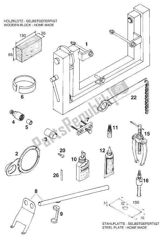 Alle onderdelen voor de Speciaal Gereedschap 350/400/620 L van de KTM 620 SX WP Europe 1994