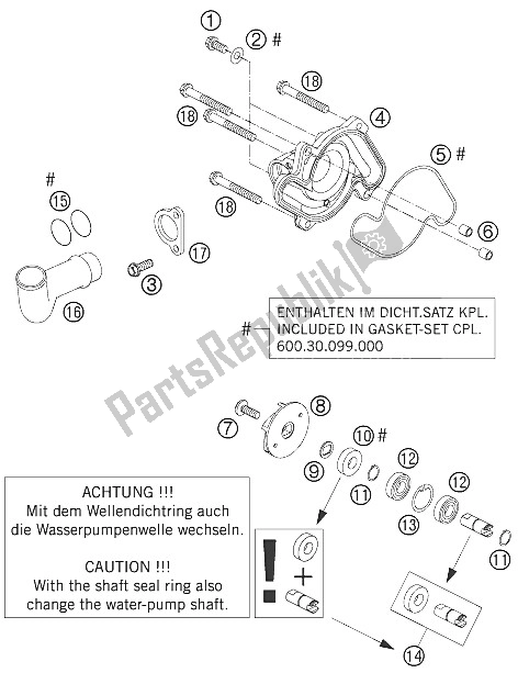 All parts for the Water Pump of the KTM 950 Supermoto Black USA 2006