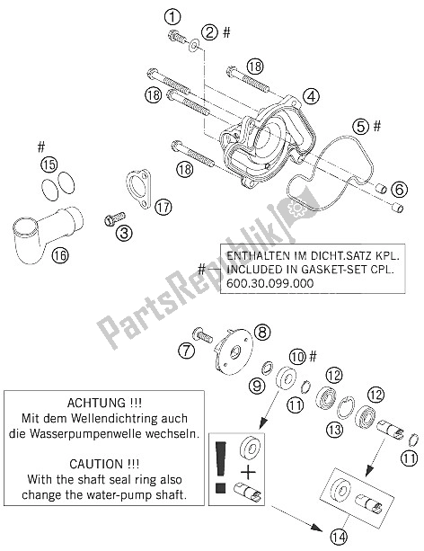 All parts for the Water Pump of the KTM 950 Supermoto Orange Europe 2006