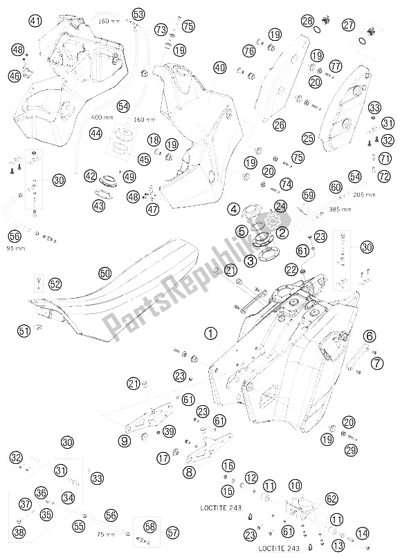 Tutte le parti per il Serbatoio Carburante, Sedile del KTM 690 Rally Factory Replica Europe 2008