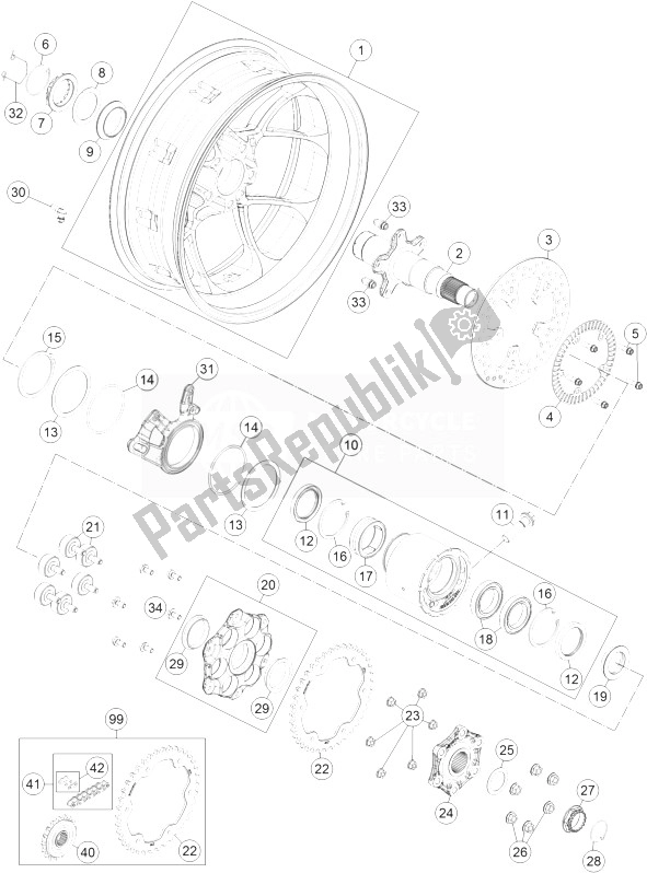 All parts for the Rear Wheel of the KTM 1290 Superduke R Black ABS 14 Europe 2014