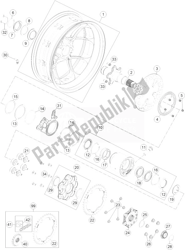Todas las partes para Rueda Trasera de KTM 1290 Superduke R Orange ABS 14 Australia 2014