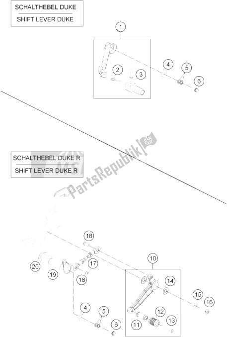 All parts for the Shifting Lever of the KTM 690 Duke R ABS Australia 2013