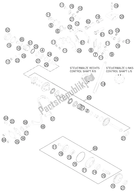 All parts for the Exhaust Control of the KTM 200 XC W USA 2016