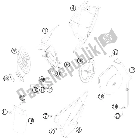 All parts for the Air Filter Box of the KTM 85 SX 17 14 Europe 2009