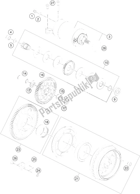 All parts for the Electric Starter of the KTM 1190 ADV ABS Grey WES Europe 2013