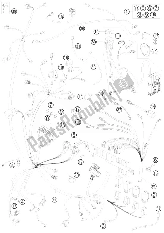 All parts for the Wiring Harness of the KTM 990 Adventure LIM Edit Europe 2010