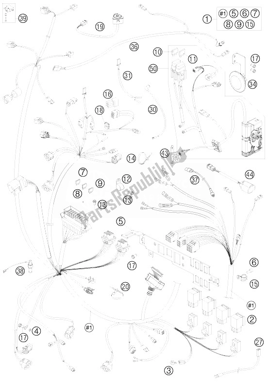All parts for the Wiring Harness of the KTM 990 Adventure R Australia United Kingdom 2010
