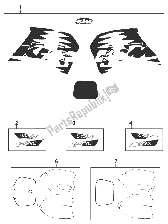 All parts for the Decal 400/540 Sxc,620 Sx '99 of the KTM 400 SX C Europe 1999