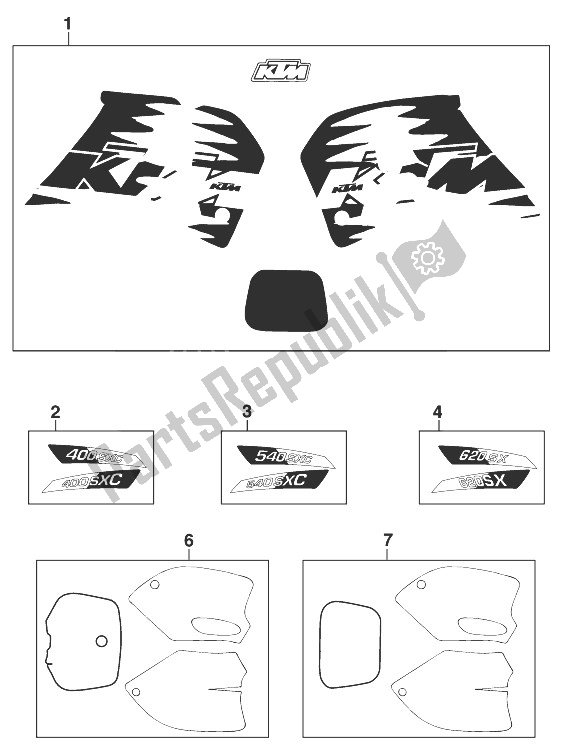 Alle onderdelen voor de Sticker 400/540 Sxc, 620 Sx '99 van de KTM 540 SXC 20 KW Europe 1999