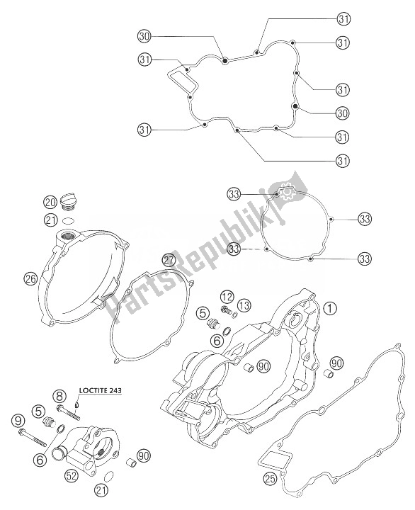 Tutte le parti per il Coperchio Frizione 125/200 del KTM 125 EXC SIX Days Europe 2003