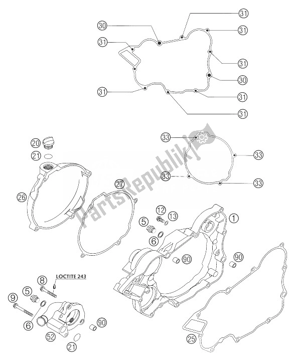 Tutte le parti per il Coperchio Frizione 125/200 del KTM 200 EXC Australia 2003