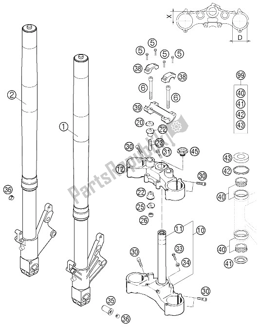 All parts for the Fork Leg Wp of the KTM 640 Duke II Limited ED Europe 2006