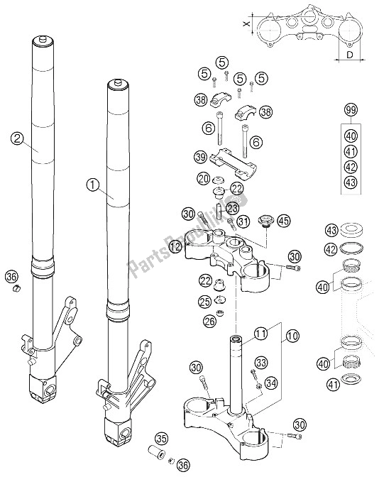 Tutte le parti per il Stelo Forcella del KTM 640 Duke II Limited ED Europe 2006