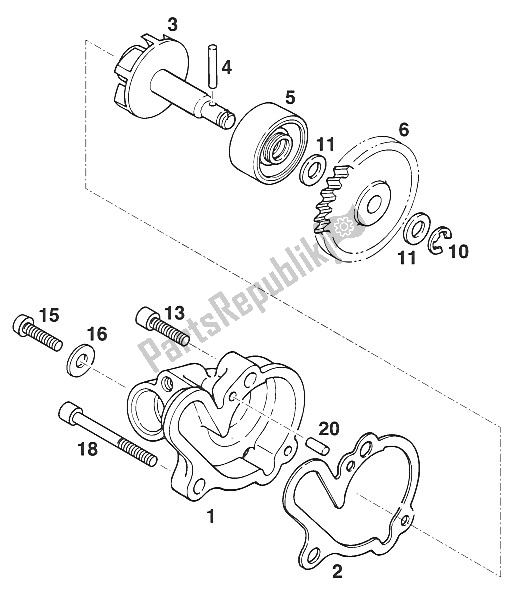 Toutes les pièces pour le Pompe à Eau Euro 125 '96 du KTM 125 LC2 100 United Kingdom LI 1996