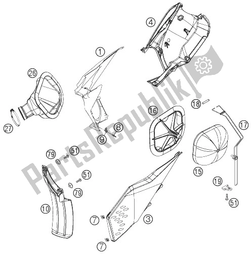 All parts for the Air Filter Box of the KTM 450 SXS F Europe 2007