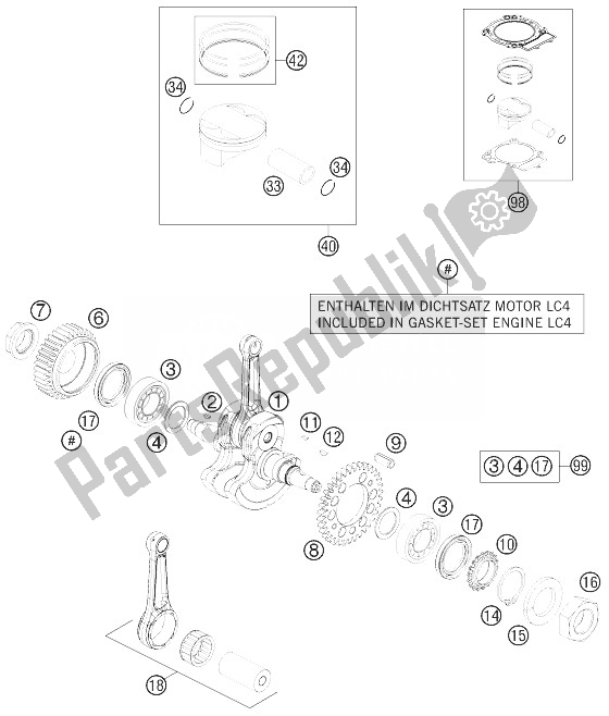 All parts for the Crankshaft, Piston of the KTM 690 Duke Black ABS CKD Malaysia 2013