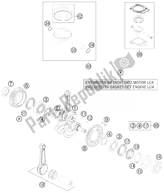 All parts for the Crankshaft, Piston of the KTM 690 Enduro R Europe 2013