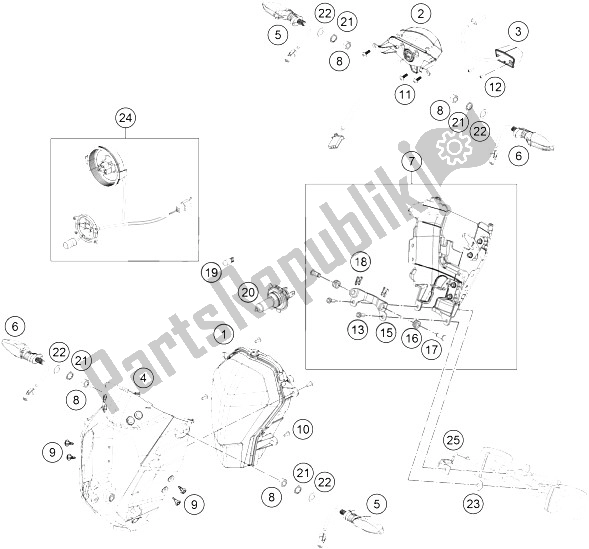 All parts for the Lighting System of the KTM 125 Duke Orange ABS B D 16 Europe 2016