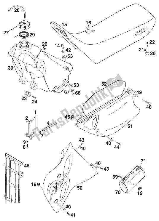 Tutte le parti per il Serbatoio - Sedile - Coperchio Duca '97 del KTM 620 Duke E 37 KW Europe 1997