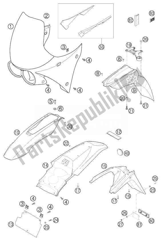 All parts for the Mudguard, Mask 640 Lc4 Advent of the KTM 640 LC4 Adventure Europe 2003