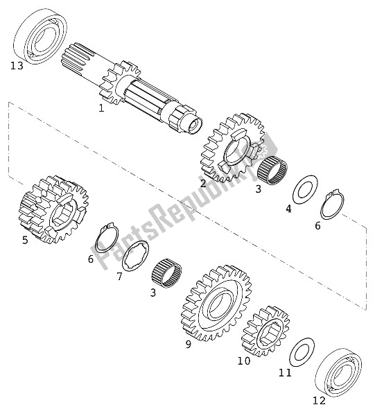 All parts for the Gearbox I 6 Gang 400/520 Raci of the KTM 400 EXC Racing Europe 2000