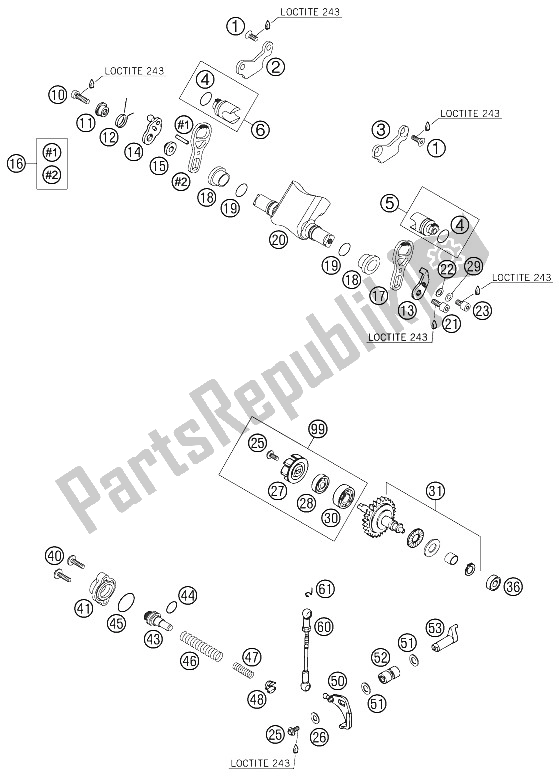 All parts for the Exhaust Control of the KTM 250 SX Europe 2008