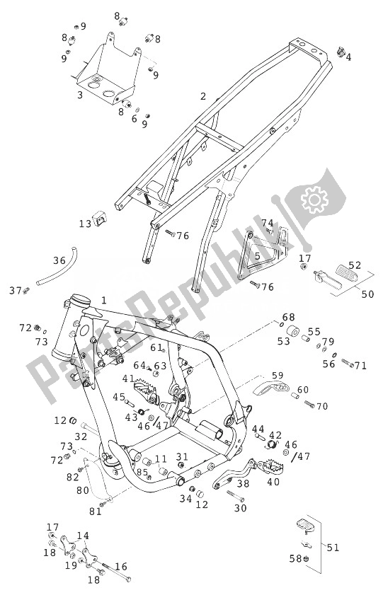 All parts for the Frame , 400/640 Lc4 '9 of the KTM 640 LC4 Silber 18 5 LT Europe 1999