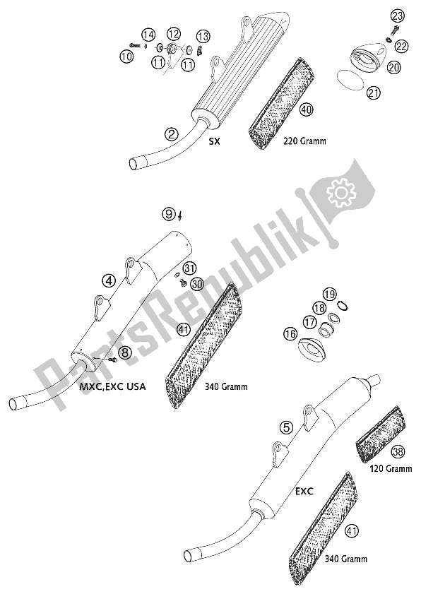 Wszystkie części do T? Umik G?ówny 380 2001 KTM 380 EXC Australia 2002