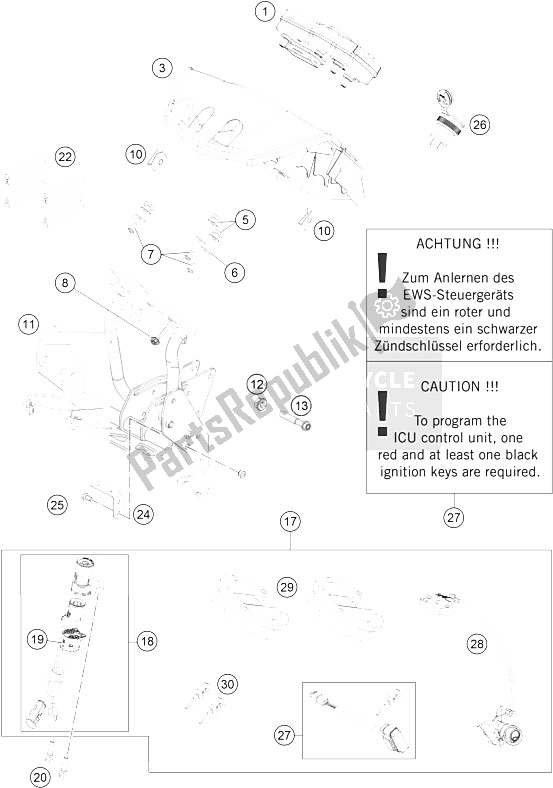 All parts for the Instruments / Lock System of the KTM 990 Adventure Orange ABS 09 Australia United Kingdom 2009