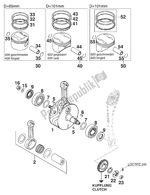 All parts for the Crankshaft - Piston Sc,egs '97 of the KTM 400 EGS 20 KW 11 LT Orange Europe 1997