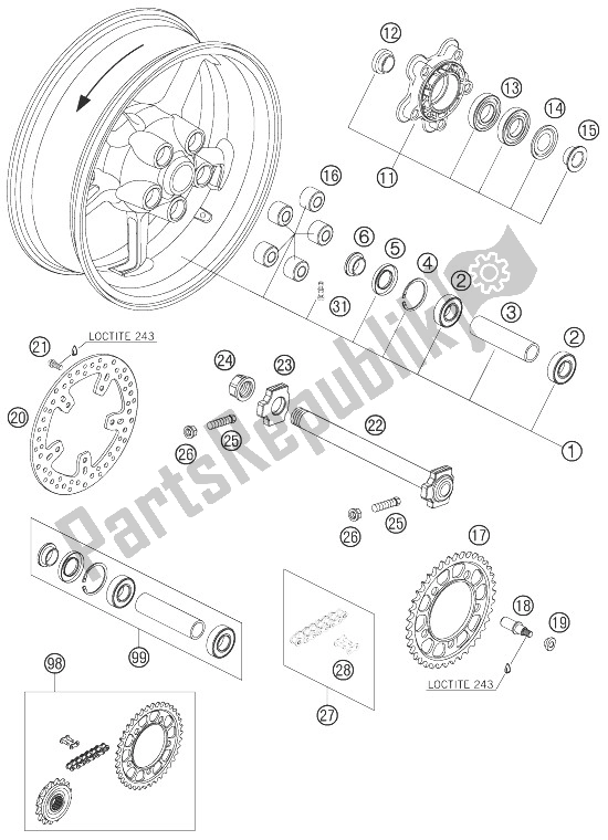 Todas las partes para Rueda Trasera de KTM 950 Supermoto R Australia United Kingdom 2007