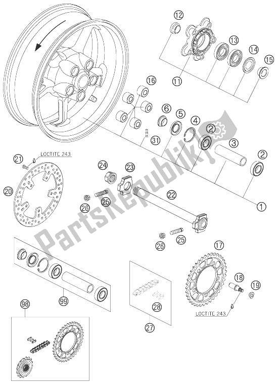 All parts for the Rear Wheel of the KTM 950 Supermoto R Europe 2007