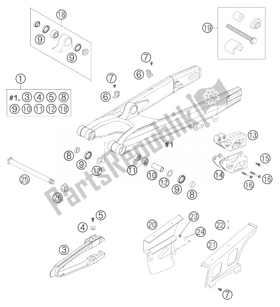 Tutte le parti per il Forcellone 125/200 del KTM 125 EXC Europe 2004