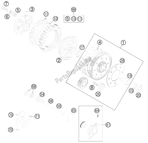 All parts for the Clutch of the KTM 85 SX 19 16 Europe 2012