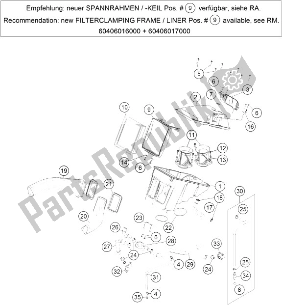 All parts for the Air Filter Box of the KTM 1190 ADV ABS Grey WES Europe 2013