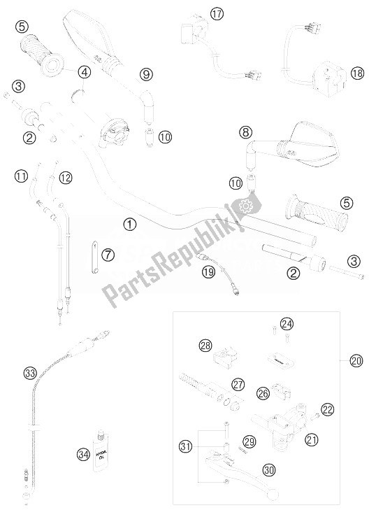 All parts for the Handlebar, Controls of the KTM 990 Supermoto R France 2010