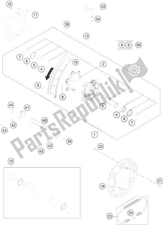 All parts for the Rear Wheel of the KTM 250 EXC Australia 2015