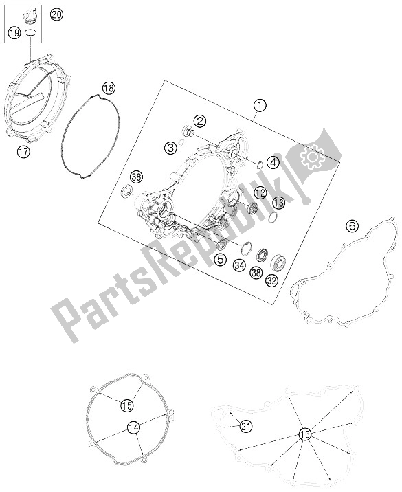 All parts for the Clutch Cover of the KTM 350 EXC F SIX Days Europe 2012