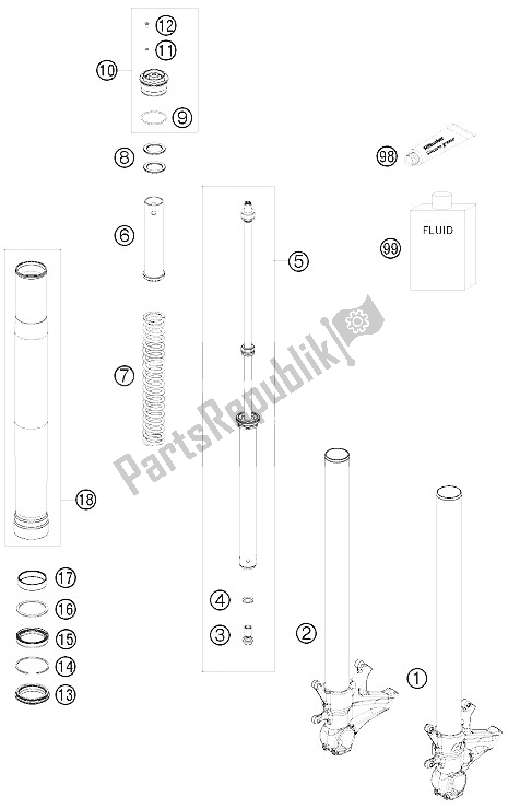 All parts for the Front Fork Disassembled of the KTM 1190 RC 8 R Australia 2009